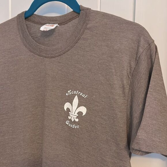 VTG Single Stitch Women’s Slim T-Shirt Montreal Quebec Canada Heather Brown XL - Picture 2 of 8